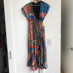 Alice + Olivia Wrap Silk Midi Patterned Dress with tie Size 0
